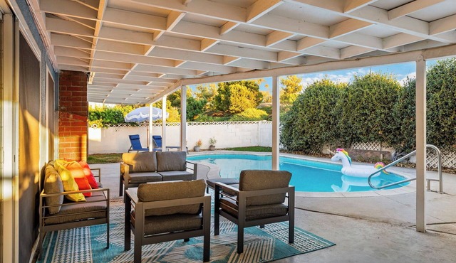 Spacious 4-bedroom house near Disneyland with WiFi, AC, Private Pool, & Hot Tub